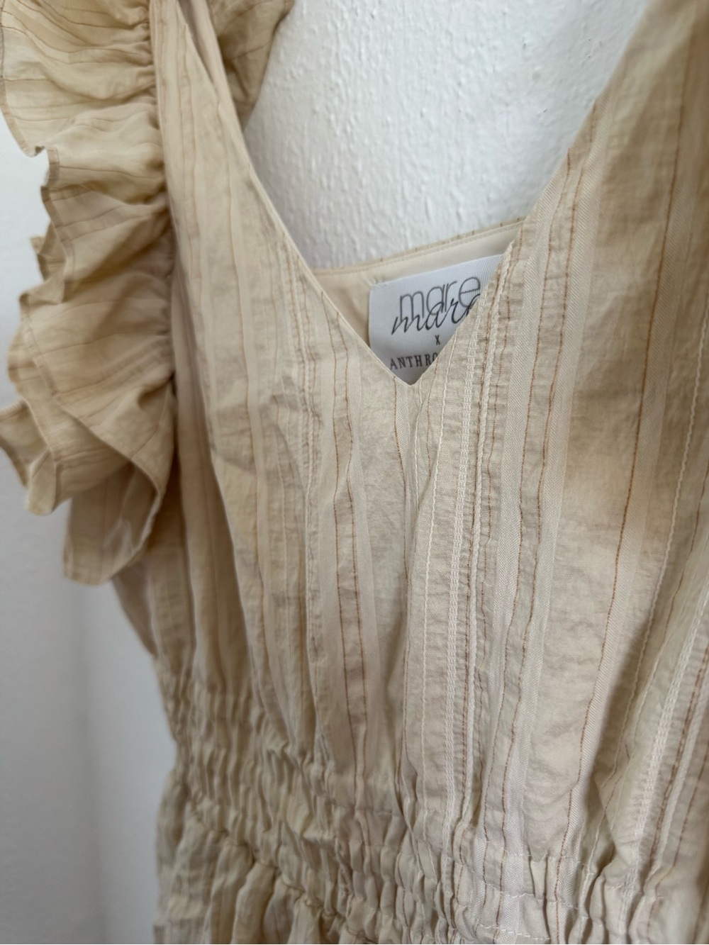 Mare Mare x Anthro Ruffled Shoulder Maxi Dress in Light Beige - Picture 3 of 8